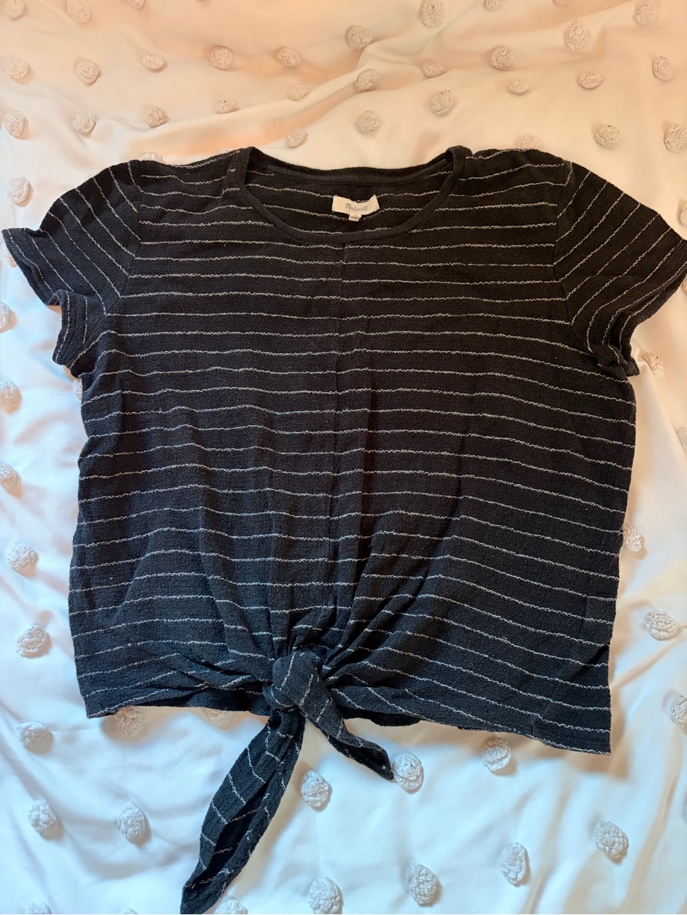Madewell Striped Tie-Front Womens Top - Black